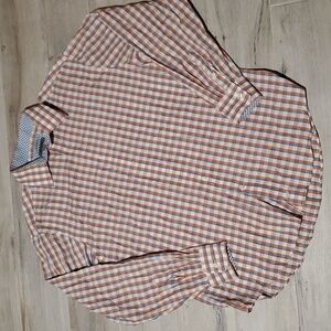 Johnston Murphy Mens l/s button down Size Large Tailor Fit blue orange Plaid